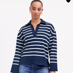MADEWELL Rugby Polo Navy and White Striped Women's Top NWT